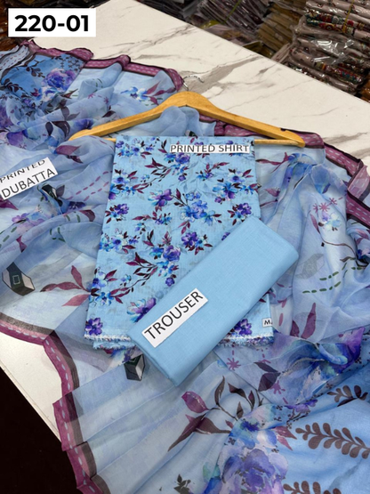 VOL 220 | DS 01 | BAROQUE LAWN 3PC | DIGITAL PRINTED BANADORA LAWN SHIRT PLAIN TROUSER BAMBER CHIFFON DUPATTA