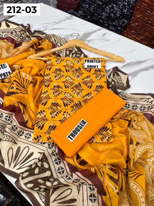 VOL 212 | DS 03 | DIGITAL PRINTED BANADORA LAWN SHIRT PLAIN TROUSER VOIL LAWN DUPATTA