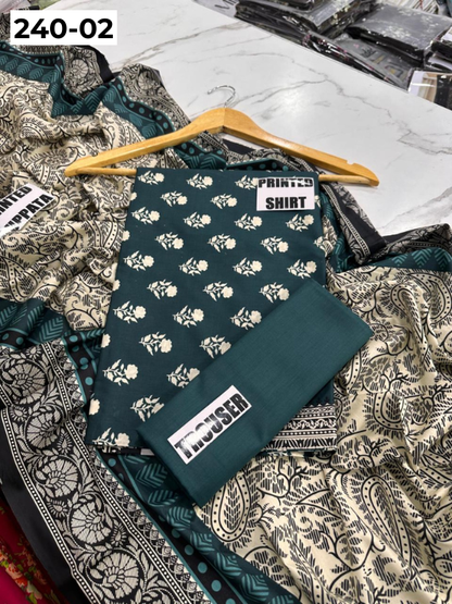 VOL 240 | DS 02 | Mirha LAWN |  DIGITAL PRINTED LAWN 3PC PRINTED LAWN SHIRT PLAIN TROUSER PRINTED LAWN DUPATTA