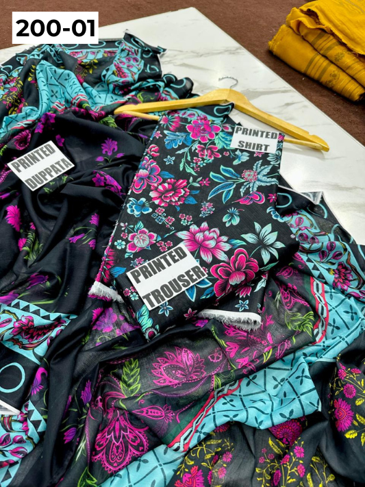 VOL 200 | DS 01 | DIGITAL PRINTED BANADORA LAWN 3PC VOIL LAWN DUPATTA