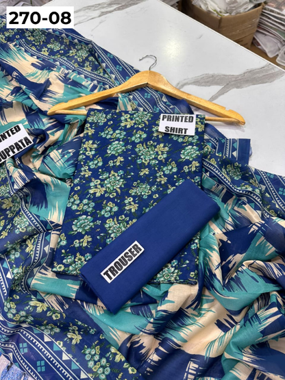 VOL 270 | DS 08 | Mirha LAWN |  DIGITAL PRINTED LAWN 3PC PRINTED LAWN SHIRT PLAIN TROUSER PRINTED LAWN DUPATTA