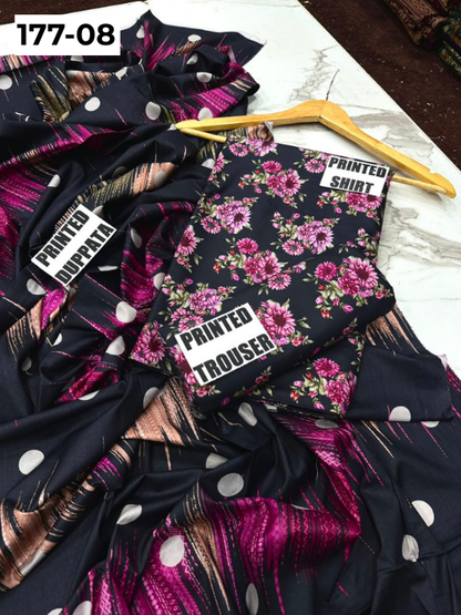 VOL 177 | DS 08 | DIGITAL PRINTED LINEN 3PC LINEN DUPATTA