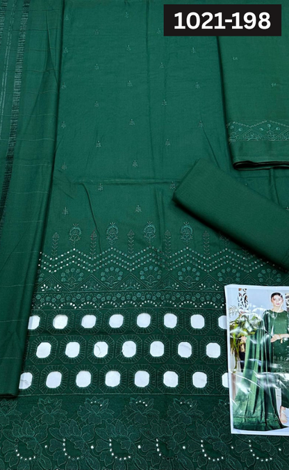 VOL 1021 | DS 198 | DHANAK DYED  EMBROIDERED 3PC DHANAK VELVET SHAWL