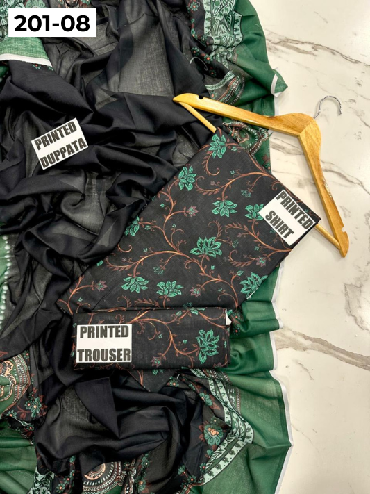 VOL 201 | DS 08 | DIGITAL PRINTED BANADORA LAWN 3PC VOIL LAWN DUPATTA
