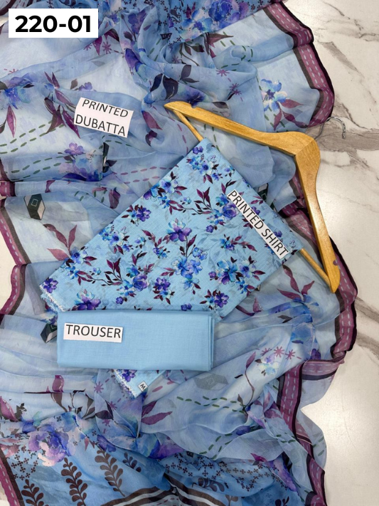 VOL 220 | DS 01 | BAROQUE LAWN 3PC | DIGITAL PRINTED BANADORA LAWN SHIRT PLAIN TROUSER BAMBER CHIFFON DUPATTA