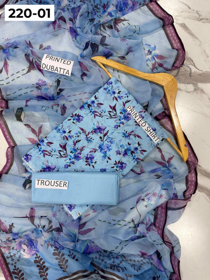 VOL 220 | DS 01 | BAROQUE LAWN 3PC | DIGITAL PRINTED BANADORA LAWN SHIRT PLAIN TROUSER BAMBER CHIFFON DUPATTA