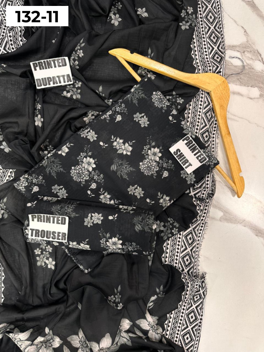 VOL 132 | DS 11 | DIGITAL PRINTED BANADORA LAWN 3PC VOIL LAWN DUPATTA