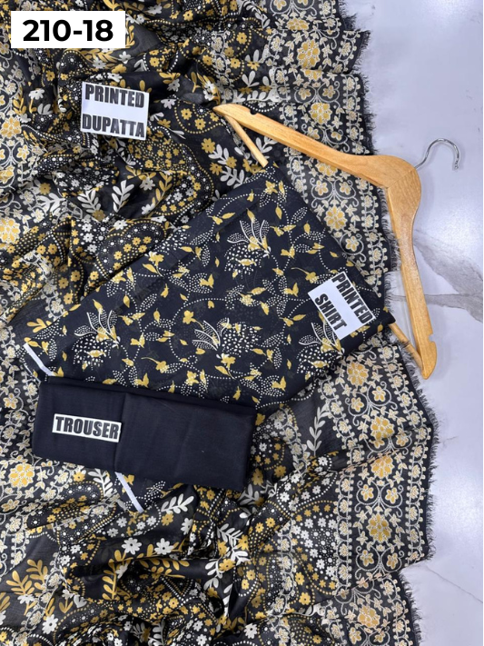 VOL 210 | DS 18 | SAPPHIRE LAWN 3PC DIGITAL PRINTED LAWN SHIRT VOIL LAWN DUPATTA DYED TROUSER