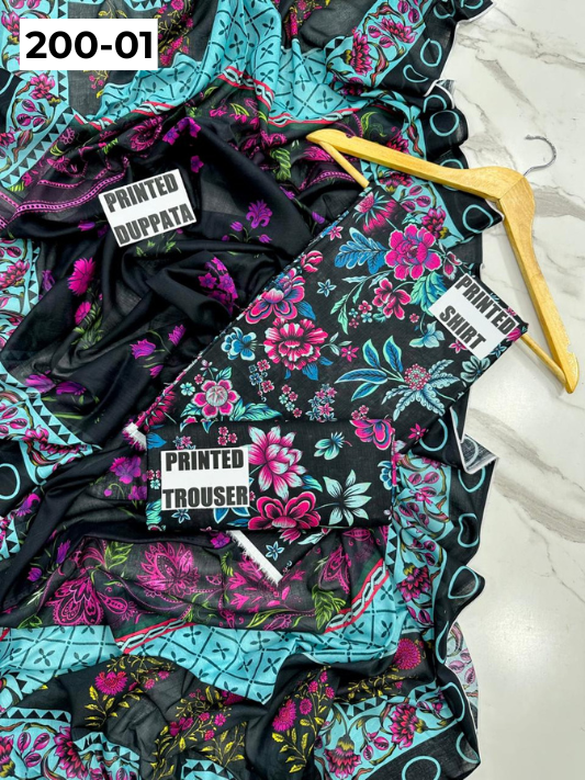 VOL 200 | DS 01 | DIGITAL PRINTED BANADORA LAWN 3PC VOIL LAWN DUPATTA