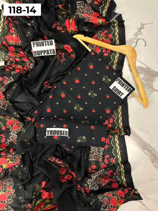 VOL 118 | DS 14 | DIGITAL PRINTED BANADORA LAWN 3PC VOIL LAWN DUPATTA