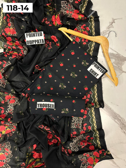 VOL 118 | DS 14 | DIGITAL PRINTED BANADORA LAWN 3PC VOIL LAWN DUPATTA