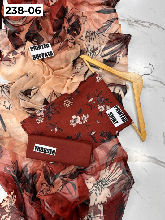 VOL 238  | DS 06 | BEECHTREE LAWN 3PC | DIGITAL PRINTED BANADORA LAWN SHIRT, PLAIN TROUSER, BAMBER CHIFFON DUPATTA