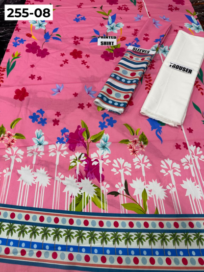VOL 255 | DS 08 | PRINTED HIT CODES LAWN 2PC | DIGITAL PRINTED LAWN SHIRT PLAIN COTTON TROUSER