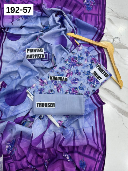 VOL 192 | DS 57 | DIGITAL PRINTED KHADDAR 3PC DYED TROUSER