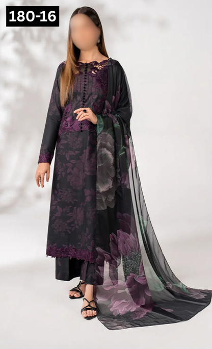 VOL 180 | DS 16 | DIGITAL PRINTED KHADDAR 3PC | EMBROIDERED PATCHES | KHADDAR DUPATTA