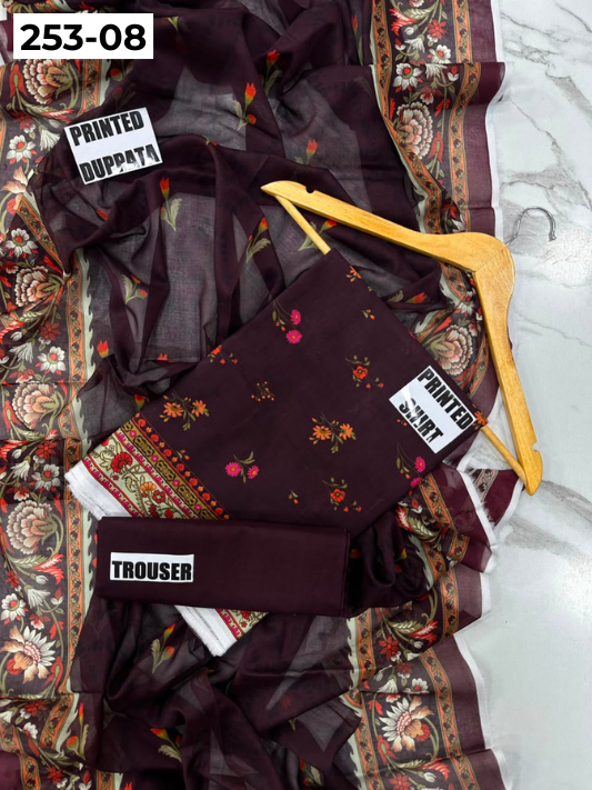 VOL 253 | DS 08 | GULNAAR | DIGITAL PRINTED 3PC LAWN SHIRT, DYED TROUSER, PRINTED VOIL DUPATTA