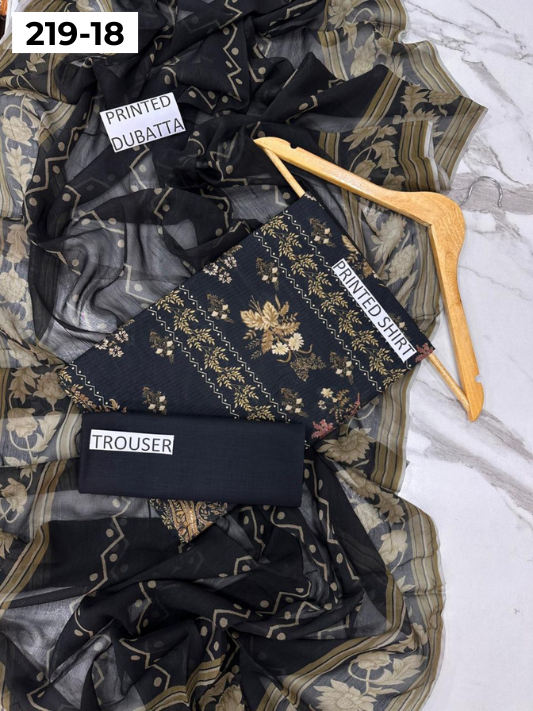 VOL 219 | DS 18 | ETHNC LAWN 3PC | DIGITAL PRINTED BANADORA LAWN SHIRT PLAIN TROUSER BAMBER CHIFFON DUPATTA