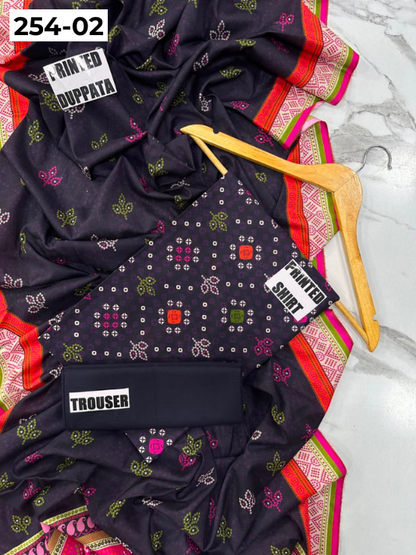 VOL 254 | DS 02 | Mirha LAWN | DIGITAL PRINTED LAWN 3PC PRINTED LAWN SHIRT PLAIN TROUSER PRINTED LAWN DUPATTA