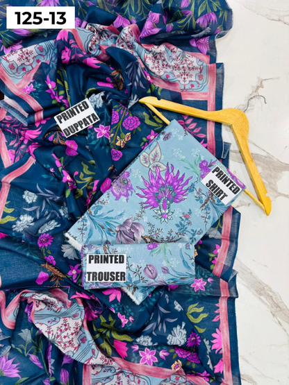 VOL 125 | DS 13 | DIGITAL PRINTED BANADORA LAWN 3PC VOIL LAWN DUPATTA