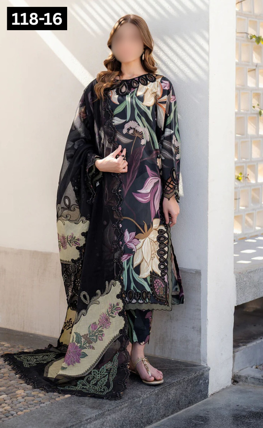 VOL 118 | DS 16 | DIGITAL PRINTED BANADORA LAWN 3PC VOIL LAWN DUPATTA