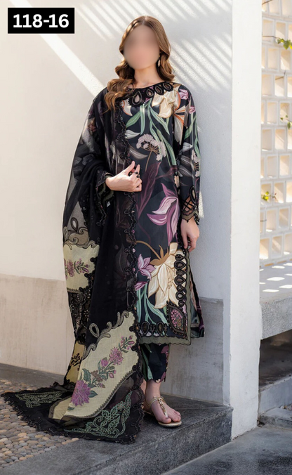 VOL 118 | DS 16 | DIGITAL PRINTED BANADORA LAWN 3PC VOIL LAWN DUPATTA