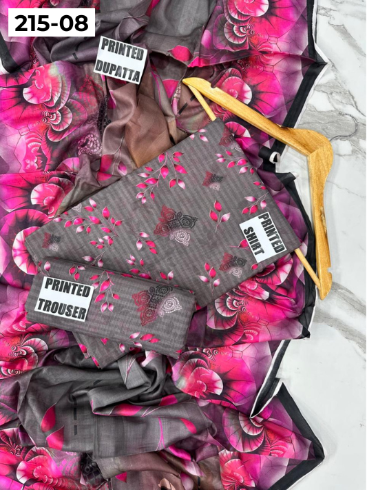 VOL 215 | DS 08 | DIGITAL PRINTED BANADORA LAWN 3PC VOIL LAWN DUPATTA