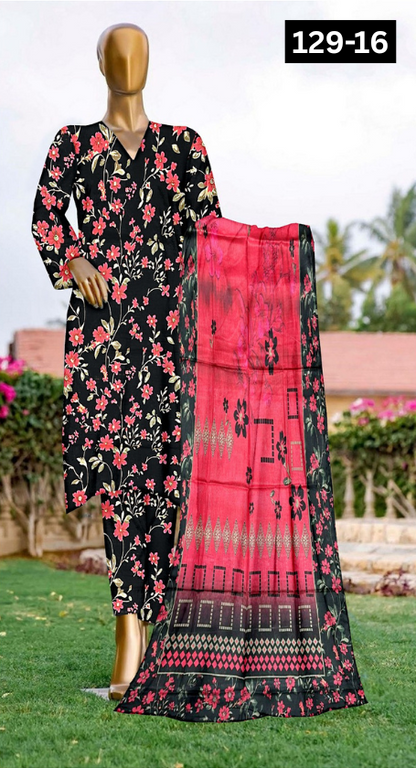 VOL 129 | DS 16 | DIGITAL PRINTED BANADORA LAWN 3PC VOIL LAWN DUPATTA