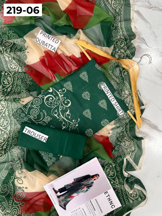 VOL 219 | DS 06 | ETHNC LAWN 3PC | DIGITAL PRINTED BANADORA LAWN SHIRT PLAIN TROUSER BAMBER CHIFFON DUPATTA