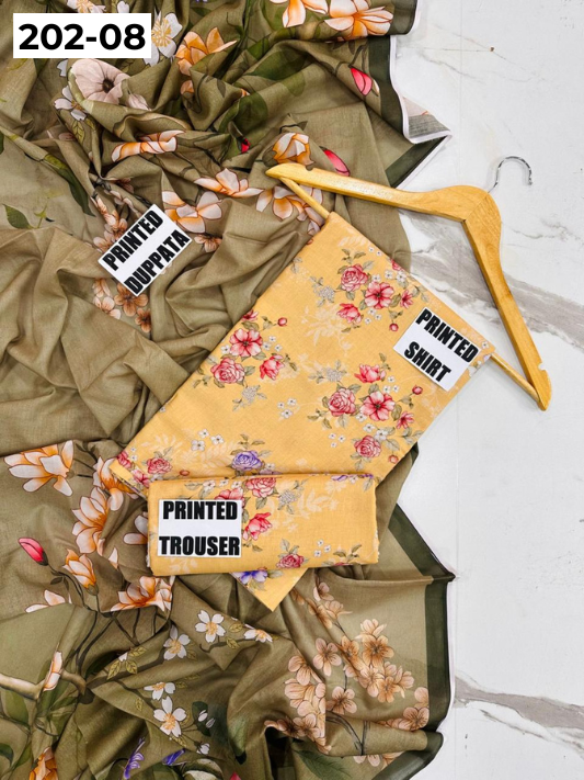 VOL 202 | DS 08 | DIGITAL PRINTED BANADORA LAWN 3PC VOIL LAWN DUPATTA