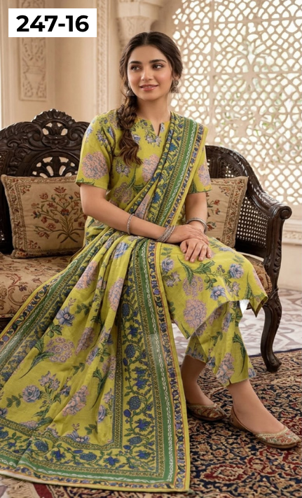 VOL 247 | DS 16 | DIGITAL PRINTED LAWN THREE PIECES VOIL LAWN DUPATTA