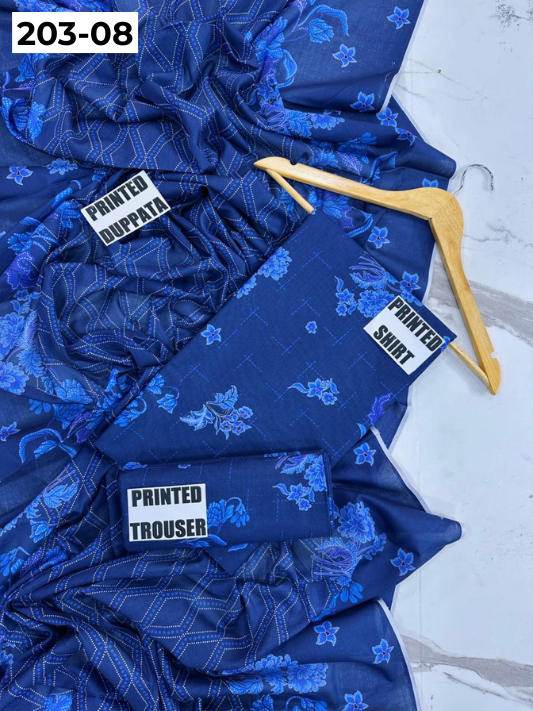 VOL 203 | DS 08 | DIGITAL PRINTED BANADORA LAWN 3PC VOIL LAWN DUPATTA