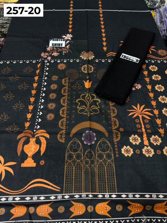 VOL 257 | DS 20 | PRINTED HIT CODES LAWN 2PC | DIGITAL PRINTED LAWN SHIRT, PLAIN COTTON TROUSER