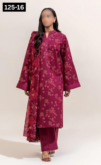 VOL 125 | DS 16 | DIGITAL PRINTED BANADORA LAWN 3PC VOIL LAWN DUPATTA