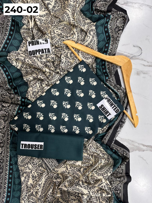 VOL 240 | DS 02 | Mirha LAWN |  DIGITAL PRINTED LAWN 3PC PRINTED LAWN SHIRT PLAIN TROUSER PRINTED LAWN DUPATTA