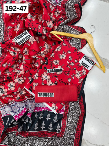 VOL 192 | DS 47 | DIGITAL PRINTED KHADDAR 3PC DYED TROUSER