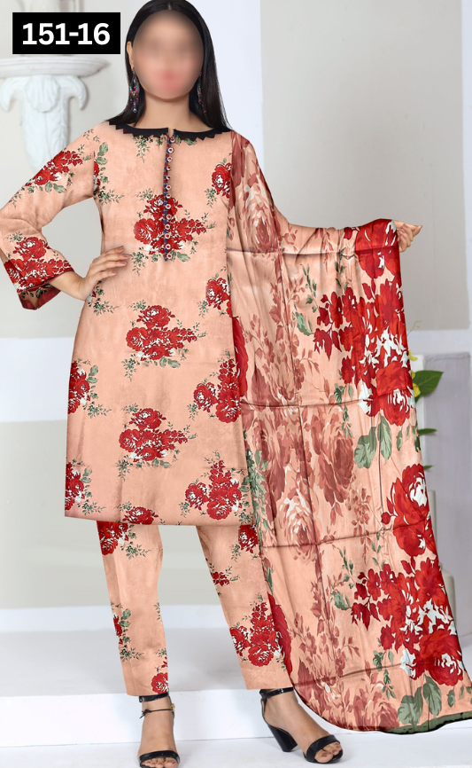 VOL 151 | DS 16 | DIGITAL PRINTED LINEN 3PC LINEN DUPATTA