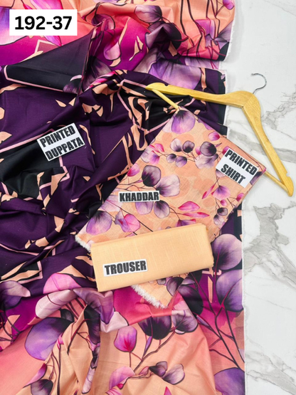 VOL 192 | DS 37 | DIGITAL PRINTED KHADDAR 3PC DYED TROUSER
