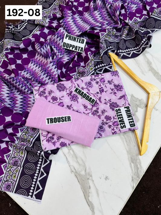 VOL 192 | DS 08 | DIGITAL PRINTED KHADDAR 3PC DYED TROUSER