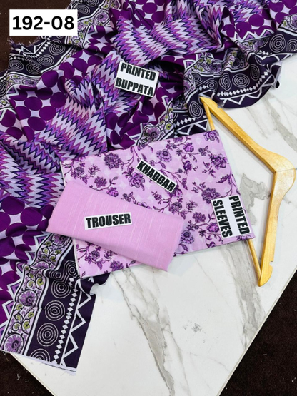 VOL 192 | DS 08 | DIGITAL PRINTED KHADDAR 3PC DYED TROUSER