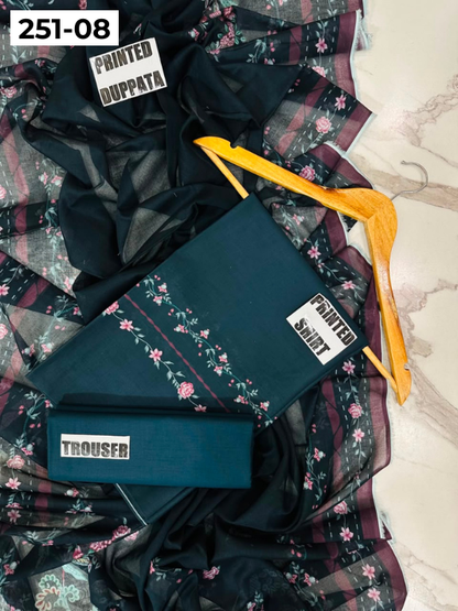 VOL 251 | DS 08 | Khaas | DIGITAL PRINTED 3PC LAWN SHIRT, DYED TROUSER, PRINTED VOIL DUPATTA