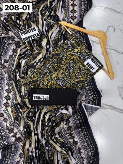 VOL 208 | DS 01 | DIGITAL PRINTED BANADORA LAWN SHIRT PLAIN TROUSER BANA DORA LAWN DUPATTA