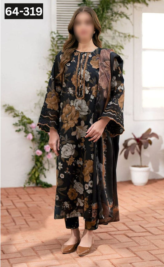 VOL 64 | DS C319 | DIGITAL PRINTED KHADDAR 3PC KHADDAR DUPATTA