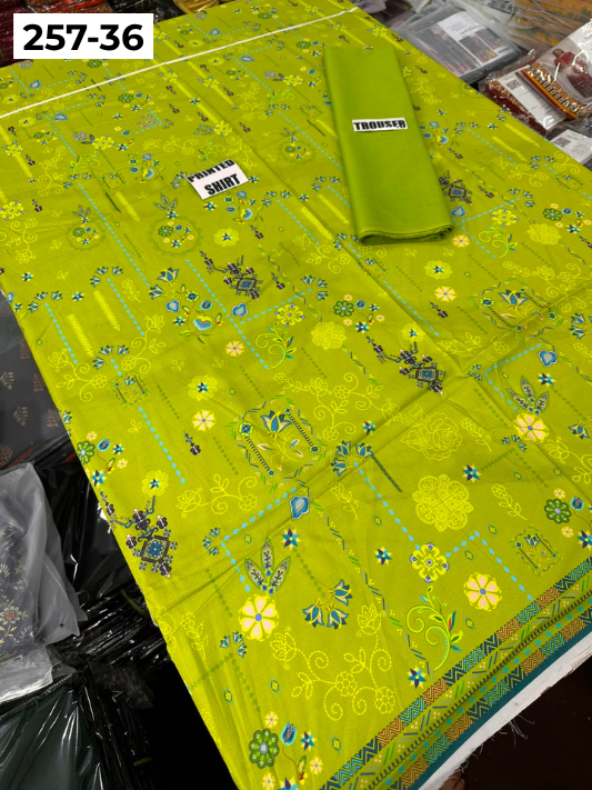 VOL 257 | DS 36 | PRINTED HIT CODES LAWN 2PC | DIGITAL PRINTED LAWN SHIRT, PLAIN COTTON TROUSER