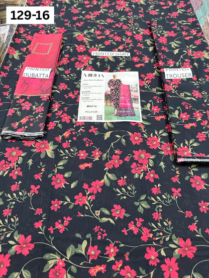 VOL 129 | DS 16 | DIGITAL PRINTED BANADORA LAWN 3PC VOIL LAWN DUPATTA