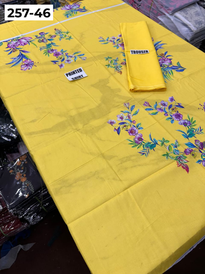 VOL 257 | DS 46 | PRINTED HIT CODES LAWN 2PC | DIGITAL PRINTED LAWN SHIRT, PLAIN COTTON TROUSER