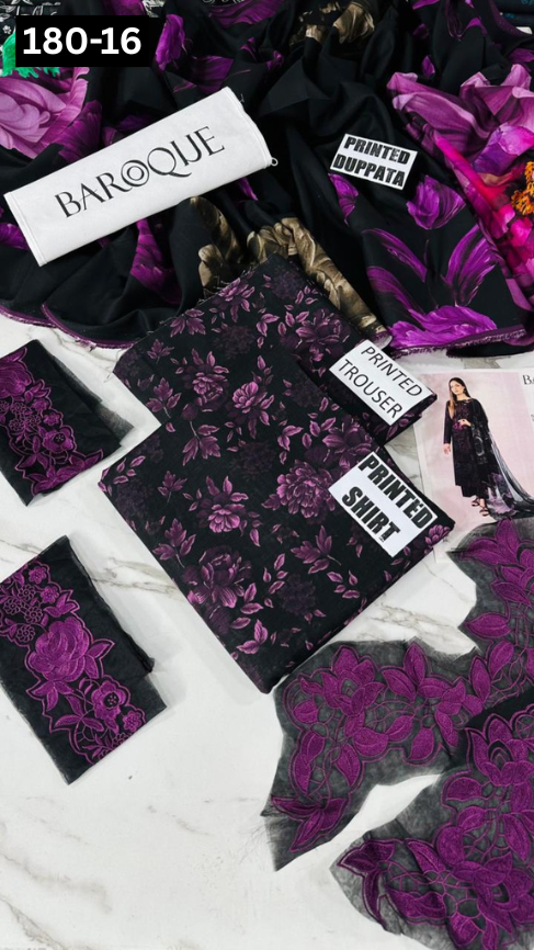 VOL 180 | DS 16 | DIGITAL PRINTED KHADDAR 3PC | EMBROIDERED PATCHES | KHADDAR DUPATTA