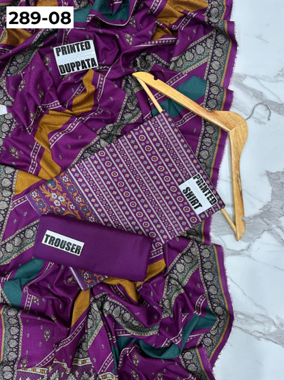 VOL 289 | DS 08 | PREMIUM DHANAK WINTER COLLECTON - DIGITAL PRINTED 3 PIECE SUIT | Printed Allover Shirt | Plain Dyed Matching Trouser | Printed Dupatta
