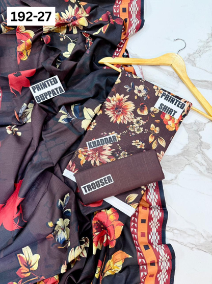 VOL 192 | DS 27 | DIGITAL PRINTED KHADDAR 3PC DYED TROUSER