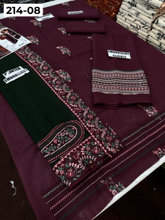 VOL 214 | DS 08 |  BATIK LAWN LUXURY EMBROIDERED 3PC