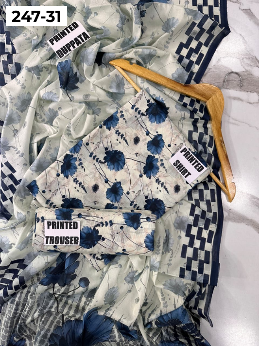VOL 247 | DS 31 | DIGITAL PRINTED LAWN THREE PIECES VOIL LAWN DUPATTA